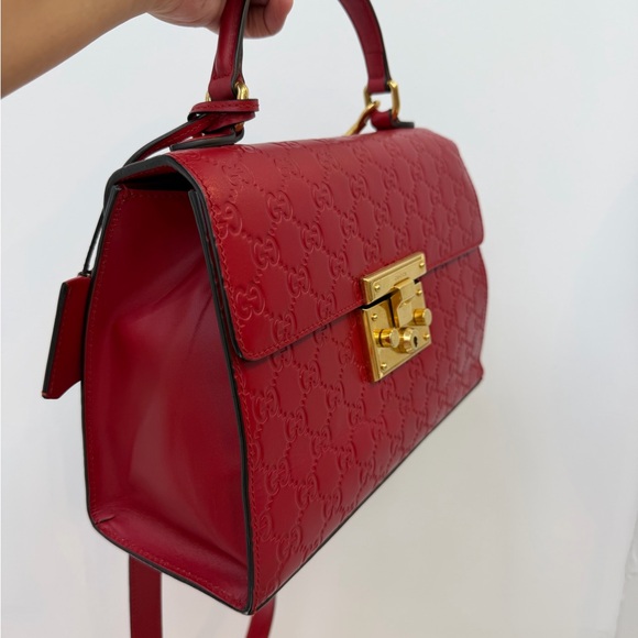 Gucci Ruby Red Embossed Leather Satchel with Gold Hardware - Picture 3 of 9